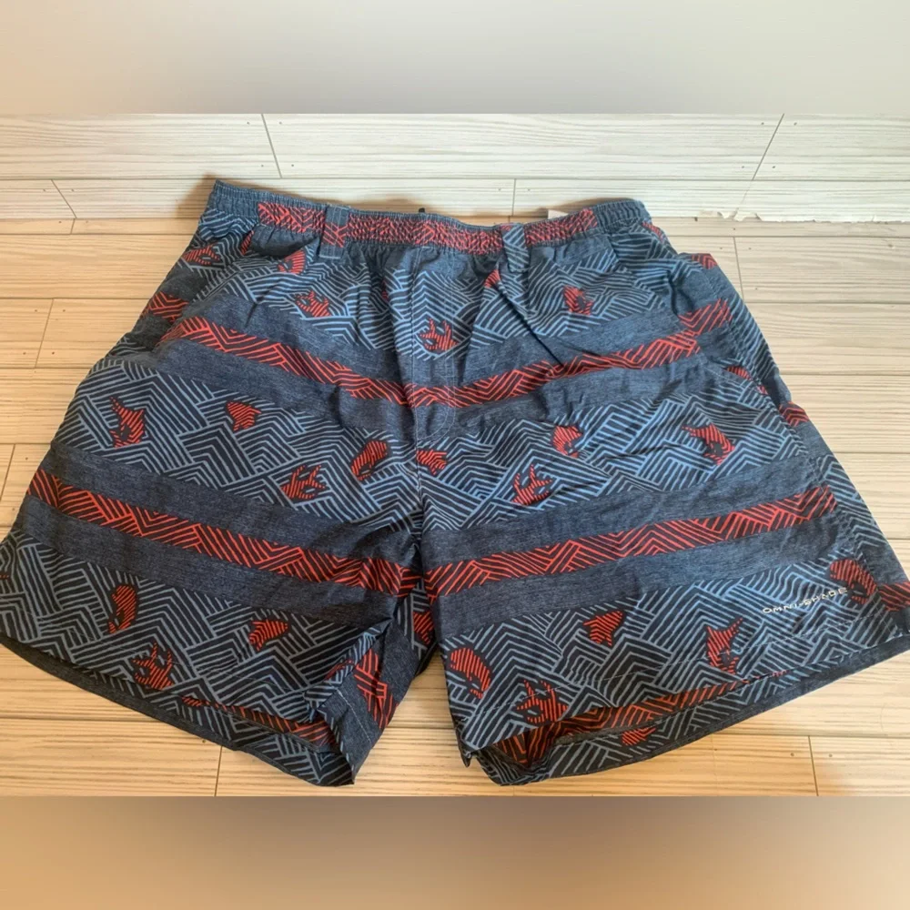 Columbia PFG Men's Patterned Swim Trunks in Navy and Red